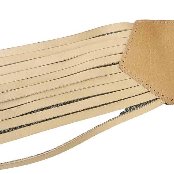 VTG Anne-X Genuine Leather Belt Hippie Bohemian Long Fringe Beige M/L - Picture 4 of 10